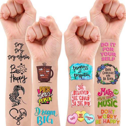 96 PCS Motivational Inspirational Quote Temporary Tattoos Stickers Birthday Party Decorations Supplies Decor Favors Cute Positive Affirmation Tattoo Sticker Gifts For Kids Boys Girls School Prizes