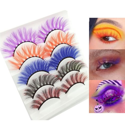 Colorful Eyelashes MUQIU37 Halloween Mink Lashes Easter Colored False Eyelashes Long Dramatic Fake Eyelashes Party Mixed Color Lashes Eye Extensions Makeup Tools (MQ301-15MM)