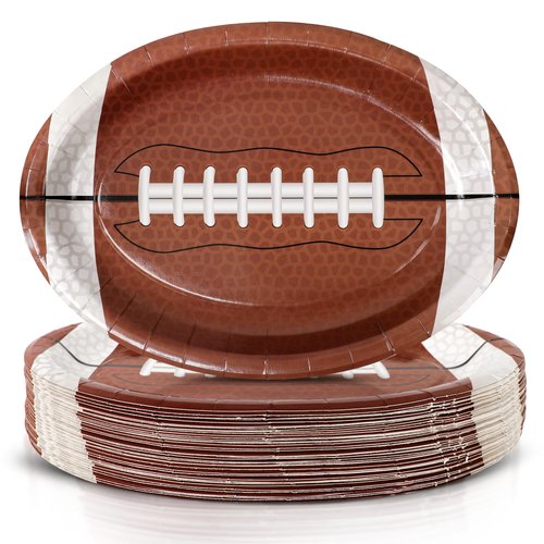 Sawowkuya 50Pcs Football Party Supplies Football Shaped Disposable Paper Dinner Plates Tableware for Sports Game Birthday Tailgate Party Decoration