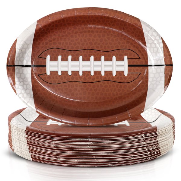 Sawowkuya 50Pcs Football Party Supplies Football Shaped Disposable Paper Dinner Plates Tableware for Sports Game Birthday Tailgate Party Decoration