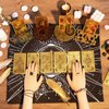 ALKALO Tarot Cards with Guide Book, 80PCS Gold Tarot Cards Set with 4Pcs Wooden Tarot Card Holder, Waterproof Tarot Deck/Fortune Telling Game Craft Cardboard for Beginners