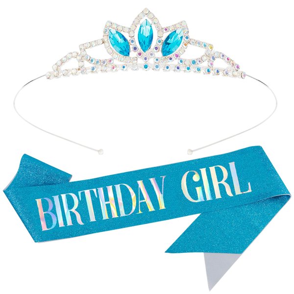 COCIDE "BIRTHDAY GIRL Sashes and Tiaras for Girls Blue Birthday Crowns and Tiaras for Women Party Accessories Kit Happy Birthday Tiara Birthday Sash