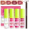 HOSAILY 4 Colors Hydrating Lip Oil Plumping + Lip Liner Set, Shiny Glow Long-Lasting Lip Care Oil, Moisturizing Big Brush Head Clear Pink Glitter Transparent Lip Gloss Combo Makeup Present for Women