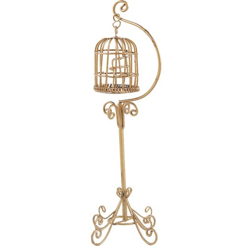 LOGOFUN Dollhouse Miniature Furniture Birdcage 1:12 Metal Bird Cage Floor Stand Model Mini Fairy Garden Micro Landscape Accessory Dollhouse Decoration (Glod)