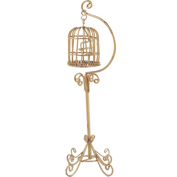 LOGOFUN Dollhouse Miniature Furniture Birdcage 1:12 Metal Bird Cage Floor Stand Model Mini Fairy Garden Micro Landscape Accessory Dollhouse Decoration (Glod)