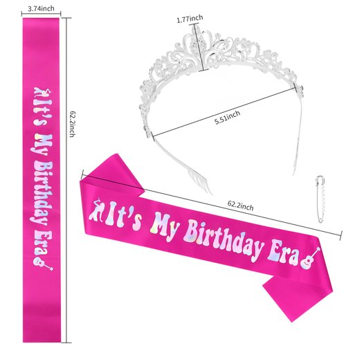 YARIEW It's My Birthday Era Sash and Birthday Crown for Women Era Tour Birthday Party Sash Birthday Tiara for Women Birthday Party Decorations Happy Birthday Accessories Pink