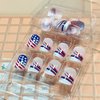 Independence Day Press on Nails Short Square Shape Glossy July 4th Acrylic Patriotic False Nails with USA Flag Designs Artificial French Square Fake Nails Glue Stick on Fingernails for Women Girls