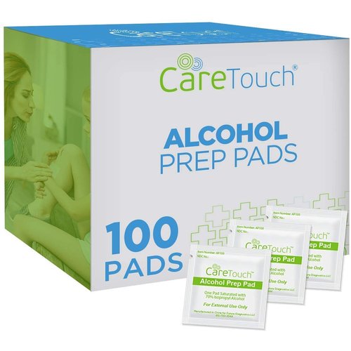 Care Touch Alcohol Wipes - Individually Wrapped Alcohol Prep Pads with 70% Isopropyl Alcohol, Great for Medical & First Aid Kits - Sterile, Antiseptic 2-Ply Rubbing Alcohol Pads - 100 Count