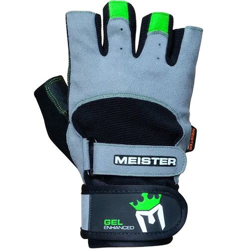 Meister Wrist Wrap Weight Lifting Gloves w/Gel Padding - Gray/Neon Green - Medium
