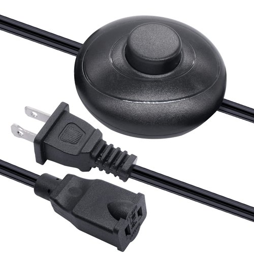 Twidec/Foot Switch Floor Black Foot Pedal Push Switch Round Inline Lamp Light On-Off Control Foot Switch 3A 125VAC with 5.9FT 16AWG 2-Prong Polarized Extension Cord N-012-1.8MX