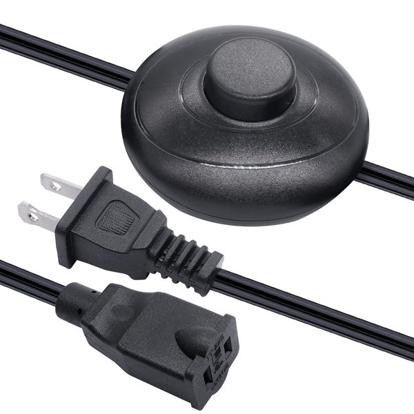 Twidec/Foot Switch Floor Black Foot Pedal Push Switch Round Inline Lamp Light On-Off Control Foot Switch 3A 125VAC with 5.9FT 16AWG 2-Prong Polarized Extension Cord N-012-1.8MX