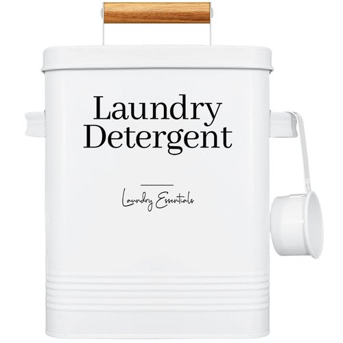 Simplation Laundry Detergent Container, Modern Farmhouse Storage Box for Laundry Room Decor and Accessories (White, 11 x 7 x 6 inches, 144 oz)