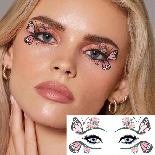 Konsait 24 Sheets Face Eye Tattoos Temporary Eyeshadow Stickers Black Lace Temporary Tattoos for Women Girls Eyeliner Stickers Tattoo Makeup for Halloween Christmas Birthday Masquerade Party
