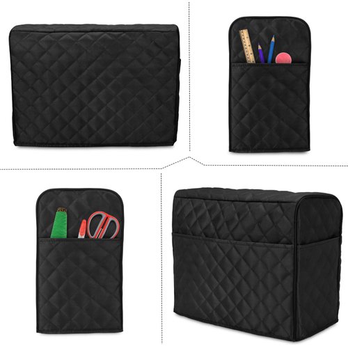 Luxja Dust Cover for Sewing Machine, Sewing Machine Cover with Pockets for Extra Accessories (Compatible with Brother and Singer), Black (Quilted Fabric)