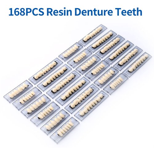 168 Pieces False Teeth Dental Complete Acrylic Resin Denture Teeth, 6 Sets Whole Teeth Synthetic Polymer Denture Tooth, 23 Shade A2 Upper + Lower Dental Materials for Replacement, DIY, or Halloween