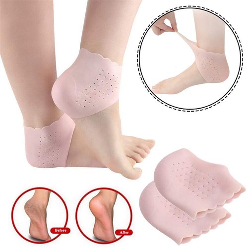 Gel Heel Protectors, Breathable Hole Design Heel Cups Sleeve Socks Silicone Heel Cushion, Great for Relieve Heel Pain, Heal Dry, Cracked Heel, Heel spur, Sore Heel, Plantar Fasciitis Treatment (Pink)