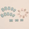 24 Pcs Press on Nails Short Square Fake Nails Elegant Lake Green False Nail Tips with Leaf Designs Glossy Nude Acrylic Nails Full Cover Glue on Nails Short Artificial Stick on Nails for Women