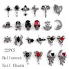 22 PCS Halloween Nail Charms 3D Alloy Nail Art Charms 3D Black Red Rhinestones Nail Supplies Skeleton Star Heart Spider Gems Cross Design for Manicure Craft DIY Nail Art Decorations Accessories