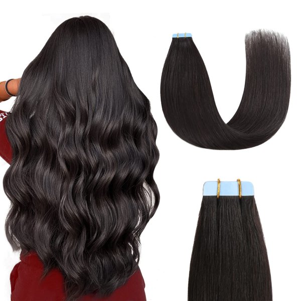 Sunya Tape in Hair Extensions Human Hair 14 inches Silky Straight Remy Human Hair Seamless Skin Weft Tape in Extensions 14 inches #1B Natural Black 40 Gram 20Pcs/Pack Thick Hair