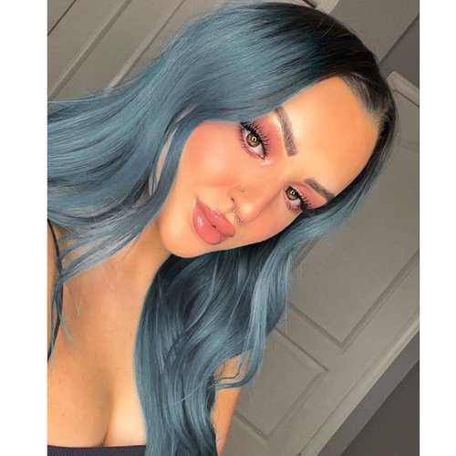 vedar Sea Queen Greenish Blue Mermaid Lace Front Wigs Ombre Black Rooted Blue Hair Best Blue Wigs for Cosplay Celebrity Wigs 22 inches Middle Parting VEDAR-060