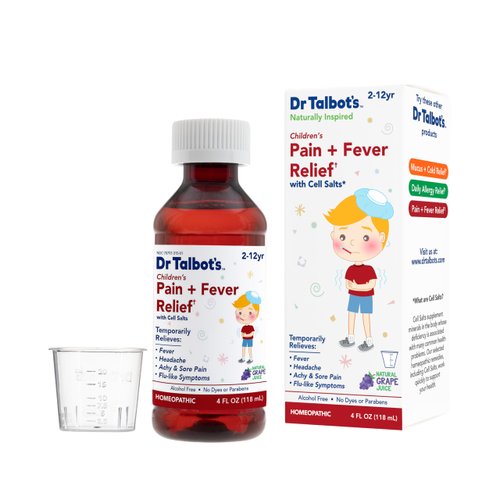 Dr. Talbot's Pain + Fever Relief Liquid Medicine with Naturally Inspired Ingredients for Children, Includes Syringe, Grape Juice Flavor, 4 Fl Oz