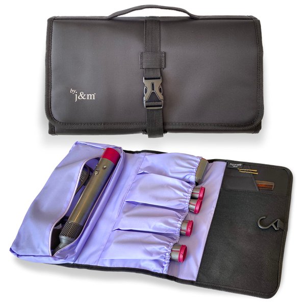 j&m Travel Storage Bag for Dyson Airwrap & Shark Styler – Fits Extra-Long Attachments with Heat-Resistant Mat & Pockets