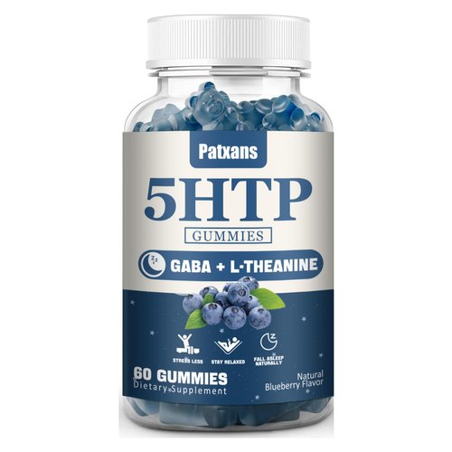 1Pack 300MG 5HTP GABA Sleep Supplement Gummies - Melatonin-Free - Contains 200 MG L-Theanine - Sleep Supplement - Omega 3-6-9 for Natural Zzzs,60 Counts,Blueberry Flavor.