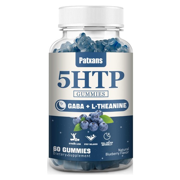 1Pack 300MG 5HTP GABA Sleep Supplement Gummies - Melatonin-Free - Contains 200 MG L-Theanine - Sleep Supplement - Omega 3-6-9 for Natural Zzzs,60 Counts,Blueberry Flavor.