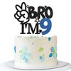 RoadSea Bro I'm 9 Cake Topper - Boy 9th Birthday Cake Supplies - Nine Years Old - Big Brother 9th Birthday Party Decoration - Black Glitter