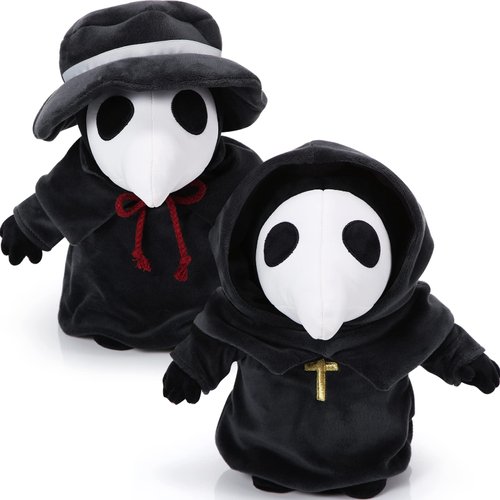 HyDren 2 Pieces Halloween Plague Doctor Plush 12 Inch Plush Raven Doctor Horror Plague Doctor Plushie Dolls Black Stuffed Animals for Birthday Christmas Party Decorations Gift Collectible