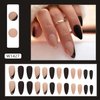 Fall Press on Nails Medium Fake Nails, LPOODDNU Winter Press on Nails Almond Shape False Nail Tips Black Nude Glue on Nails Cute Stick on Nails French Manicure Decorations for Women, 24Pcs