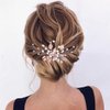 YBSHIN Bride Wedding Pearl Hair Comb Rose Gold Leaf Hair Piece Rhinestone Bridal Hair Accessories for Women and Girls