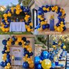 Pearl Navy Blue and Gold Balloon Garland Arch Kit 132Pcs pearl Deep navy and chrome gold lemon yellow balloons for Boy Baby shower prince birthday cartoon Lion theme birthday decorations