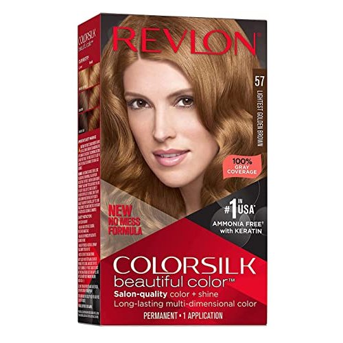 Revlon ColorSilk Beautiful Color Permanent Hair Color, 57 Lightest Golden Brown 1 Each (Pack of 3)