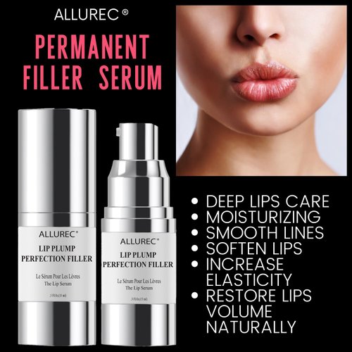 ALLUREC™ Lip Plump Perfection Filler. Lip Lines & Wrinkles Around Mouth Repair Anti Aging Lip Treatment. Lip Plumping Moisturizing Peptides Serum for Softer, Smoother, Fuller, Younger Look Lips.