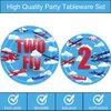 80 Pcs Airplane 2nd Birthday Party Decorations Two Fly Disposable Paper Dinner Plates Napkins Forks Dinnerware for Aviation Theme Boys 2nd Birthday Party Decorations Supplies