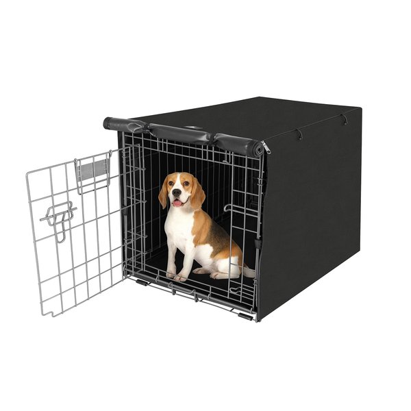 X-ZONE PET Double Door Dog Crate Cover - Polyester Pet Kennel Cover (Fits 24 30 36 42 48 inches Wire Crate) (36 Inch, Black)