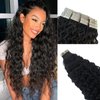 Loose Curly Tape in Human Hair Extensions 18Inch #1B Natural Black Tape in 100% Real Human HairExtensions Water Wave Double Sided Human Hair Tape ins Extensions for Black Women 20PCS 50G