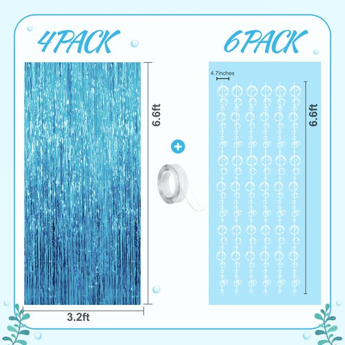 Under The Sea Party Decorations,Blue Backdrop*4+Bubble Garlands*6+Tape*1 for Beach,Water,Pool,Ocean Themed,Mermaid Birthday Decorations,Ocean Baby Shower Party