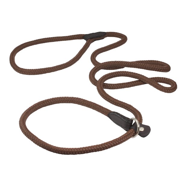 Dogs My Love Nylon Rope Slip Dog Lead Collar and Leash British Style 4ft Long (Medium: 3/8" (8mm), Brown)