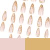 24Pcs Almond Shaped Press on Nails Medium French Tip Fake Nails 3D Gold Glue on Nails Full Cover Acrylic Nails Medium Length False Nail Tips Glossy Stick on Nails Reusable Artificial Nails for Women
