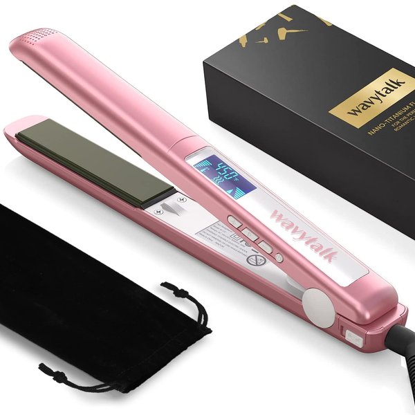 Wavytalk Salon Flat Iron Hair Straightener, Negative Ion Function with Titanium Plates Get Shinier & Smoother Hair, 15 Adjustable Temp, Dual Voltage & 60 Mins Auto Shut Off (Rose Gold)