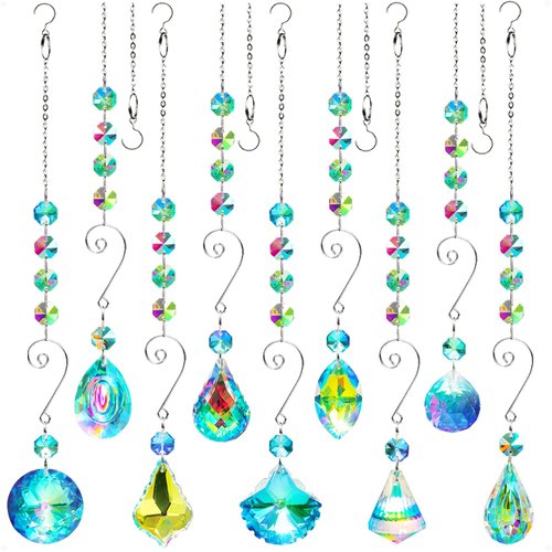 9 Pieces Sun Catchers Indoor Window Suncatcher Crystals Beads Rainbow Prism Balls Pendant Colorful Light Catcher Hanging Ornaments for Window Chandelier Office Home Garden Decor
