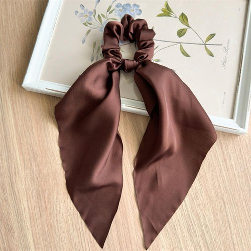 Champagne Silk Hair Scarf with Ribbon Bow Scrunchies for Women Girls, Bow Scrunchies for Hair, Ribbon Hair Ties with Bow, Chiffon Hair Ribbon Long Hair Bands Ties Ponytail Holder