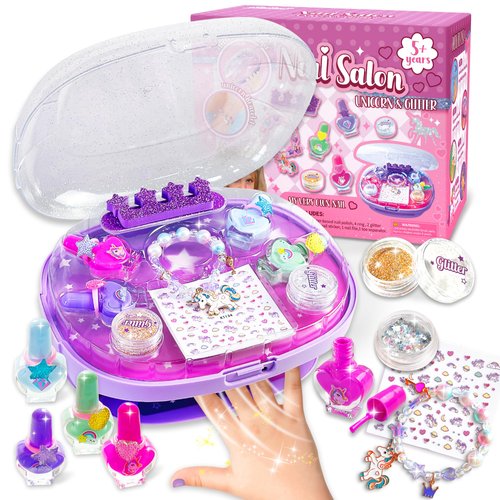 GIRLINK Kids Nail Polish Set for Girls with Dryer, Nail Polish Set, Kids Makeup Sets for Girls 6-12, Children Nail Polish Kit, Non-Toxic Peel able 15 Kit