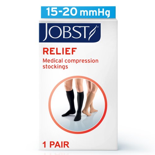 JOBST Relief Knee High Graduated Compression Socks, 15-20 mmHg - Comfortable Unisex Design - Open Toe, Beige, Medium
