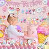JUYRLE Sweets Birthday Party Decorations for Girls- Pastel Ice Cream Party Supplies, Donut Balloons Happy Birthday Banner Cupcake Topper Candy Theme Birthday for Baby Shower Wedding