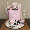 KEEPARTY Cow & Ball Cake Toppers, 26pcs, Farm Animal Themed, Clay, Pink and White, for Baby Shower, Birthday, Girls and Boys Party Supplies
