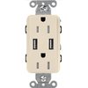 Lutron Claro 15 Amp USB Duplex Outlet | CAR-15-UBTR-LA | Light Almond