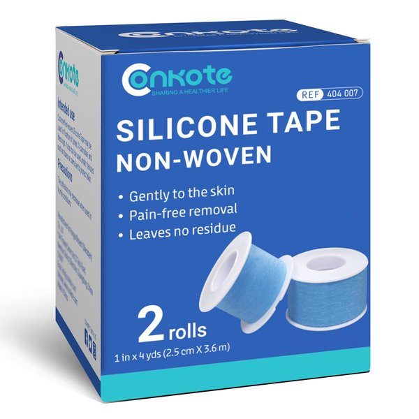 Conkote Soft Silicone Tape, Pain-Free Removal, Easy Cut Size, 1" x 4 Yards, 2 Rolls